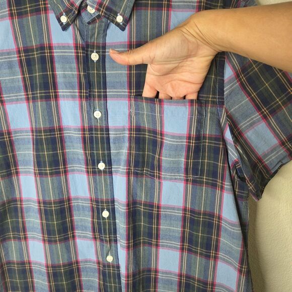 St. John's Bay Comfort Flex No Tuck Button-Down Preppy  Plaid Shirt Men LG Multi - Picture 2 of 8